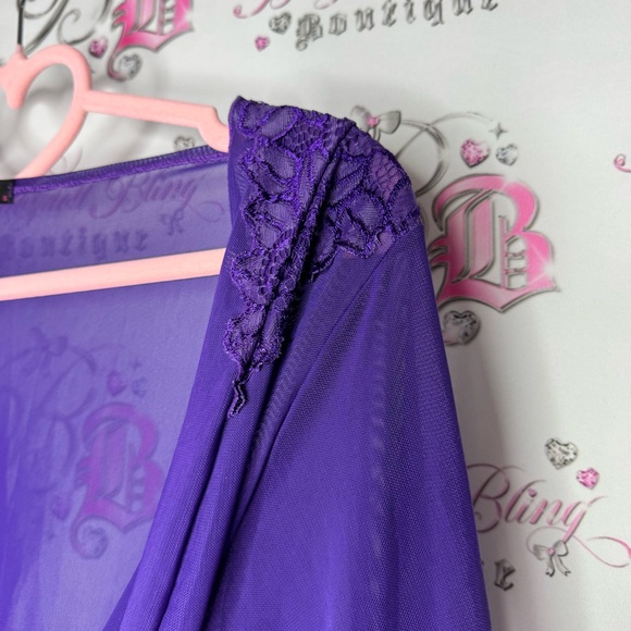 Avidlove robe kimono purple lace detail shiny trim detail mesh royal purple - Picture 13 of 13